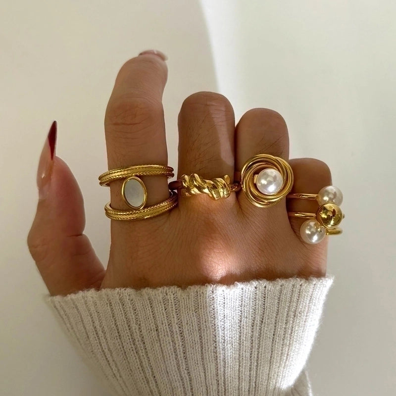 Minimalist Commute Geometric 316L Stainless Steel  18K Gold Plated Rings