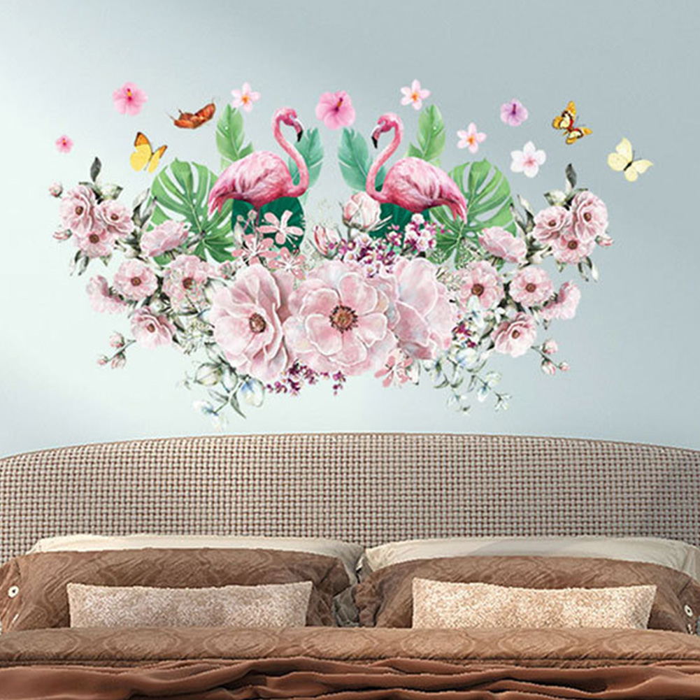 

Plants Pink Bird Print Living Room Sofa Background Removable Wall Sticker, Ph1018, 501 Original