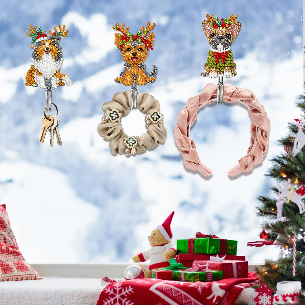 6Pcs DIY Christmas Dog Diamond Painting Hooks Christmas Diamond Art Wall Hooks