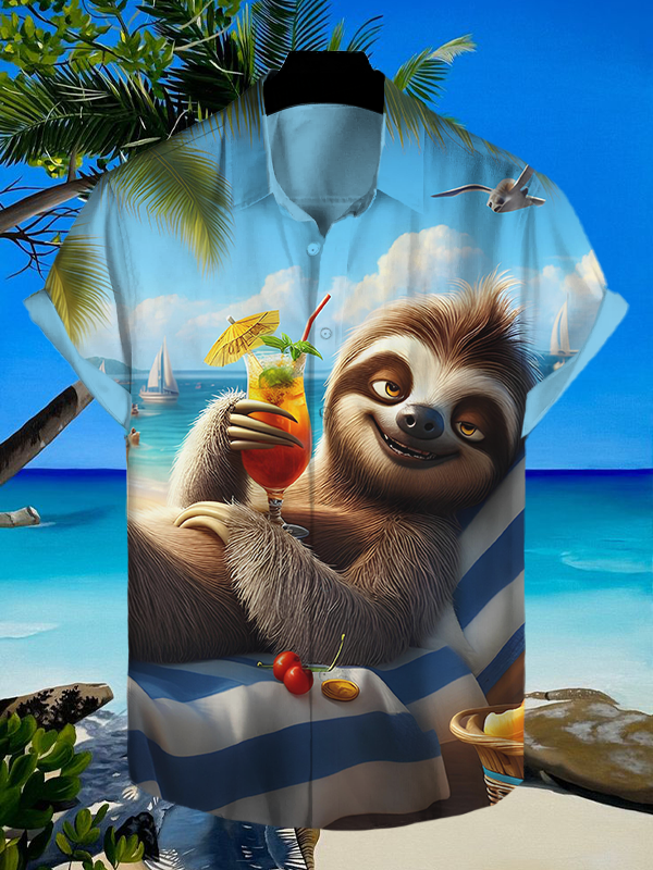 Men's Vacation A Sloth Holding A Drink Print Shirt