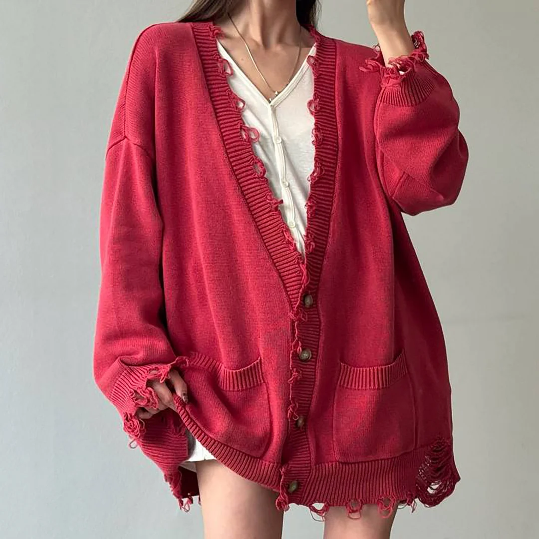 Athvotar Athvotar Dopamine Broken Sweater Cardigan Autumn New Simple Set Loose Gentle Casual Casual Women