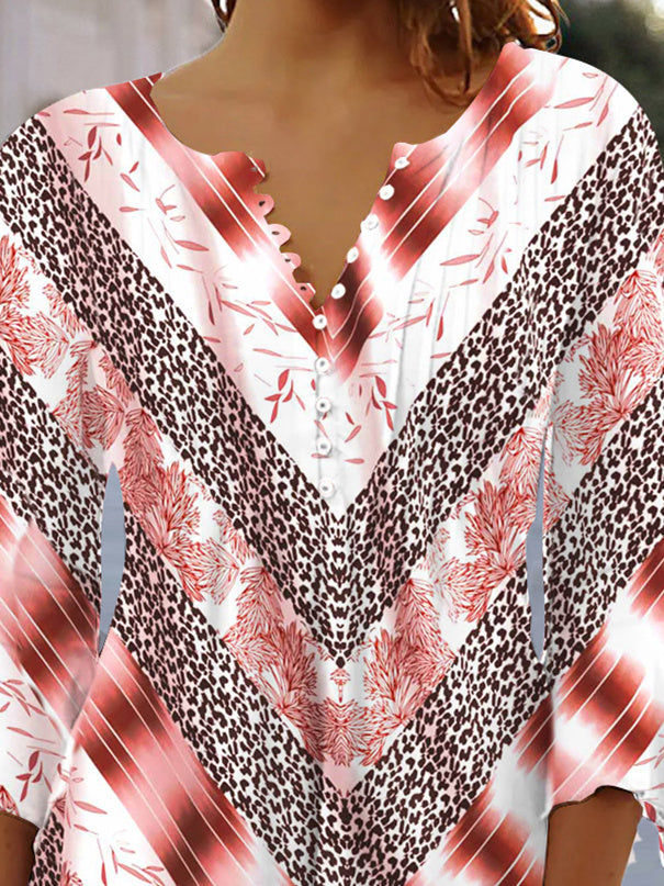 Women Half Sleeve V-neck Solid Color Dress