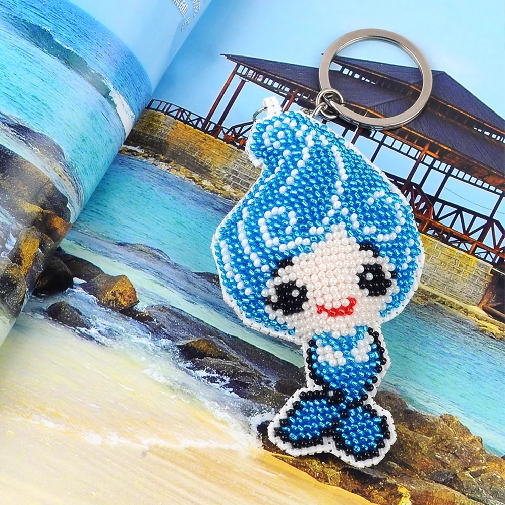 2pcs Mermaid Dolphin - Stamped Bead Embroidery - Keychain
