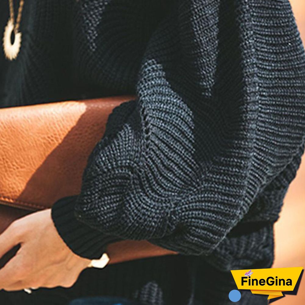 Women Plus Size Fashions Pure Color Hollow Out Bat Sleeve Loose Sweaters Ladies Autumn Winter Pullovers Tops S-5XL