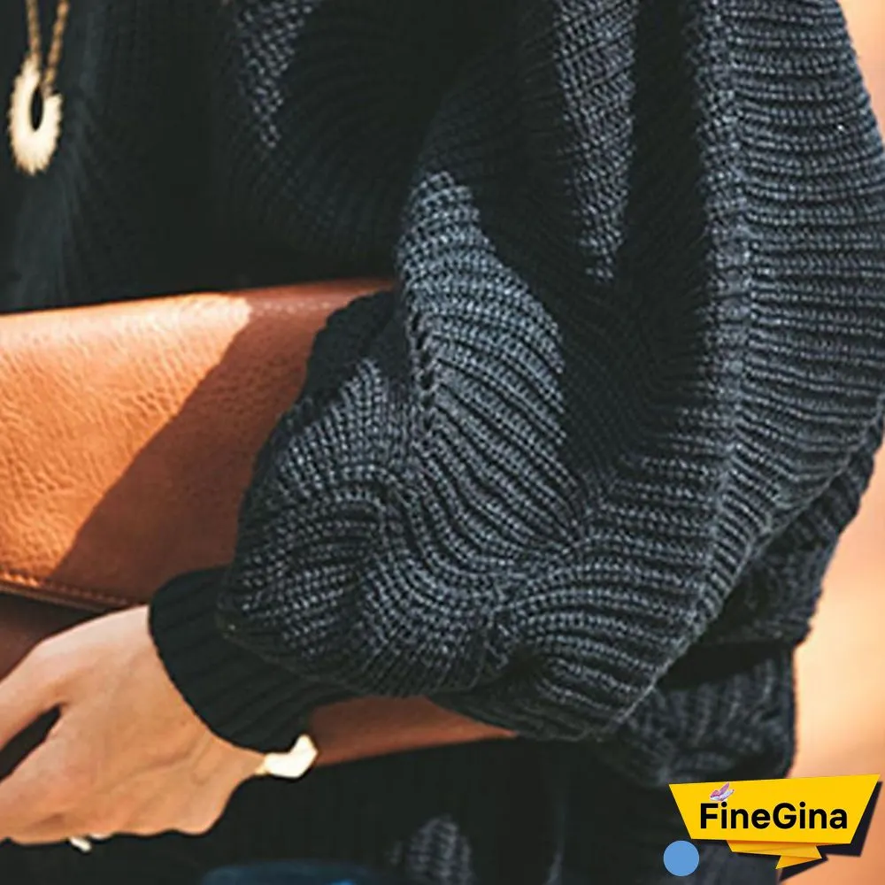 Women Plus Size Fashions Pure Color Hollow Out Bat Sleeve Loose Sweaters Ladies Autumn Winter Pullovers Tops S-5XL