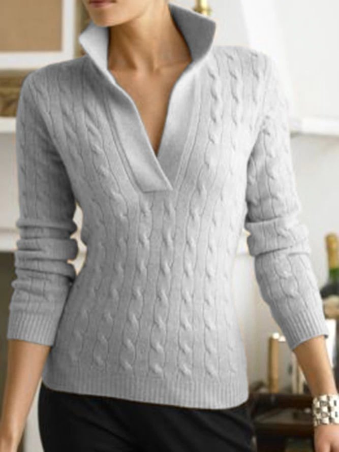 Apricot Long Sleeve Cotton-Blend Casual Sweater | EGEMISS