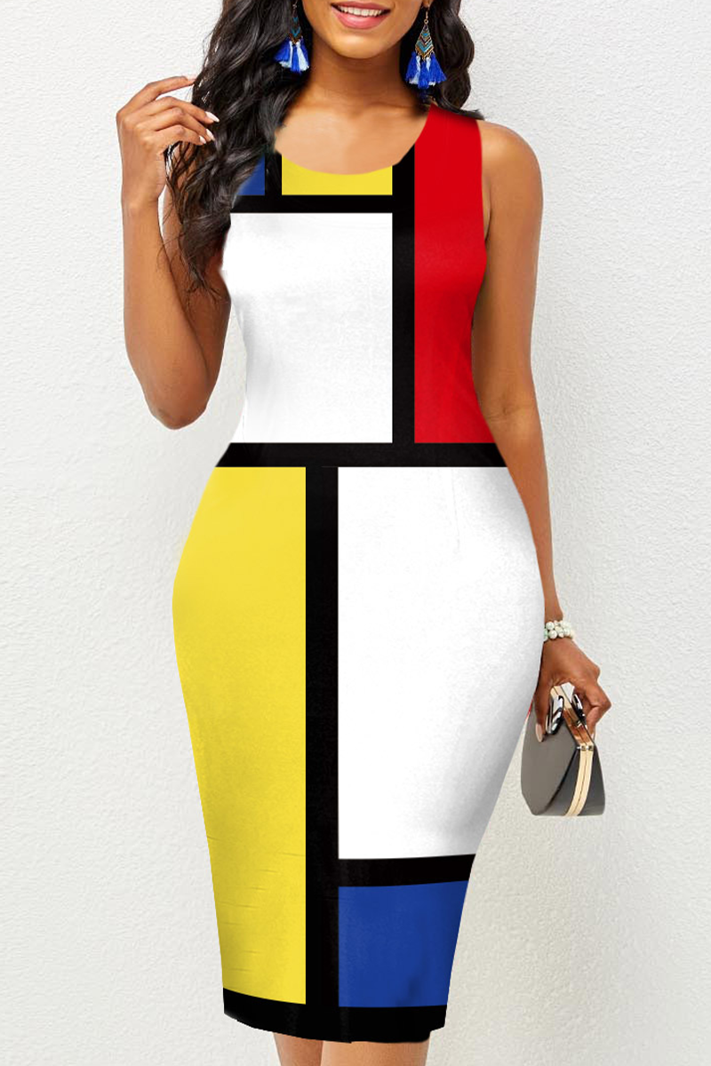 Sexy Print Split Joint O Neck Pencil Skirt Dresses