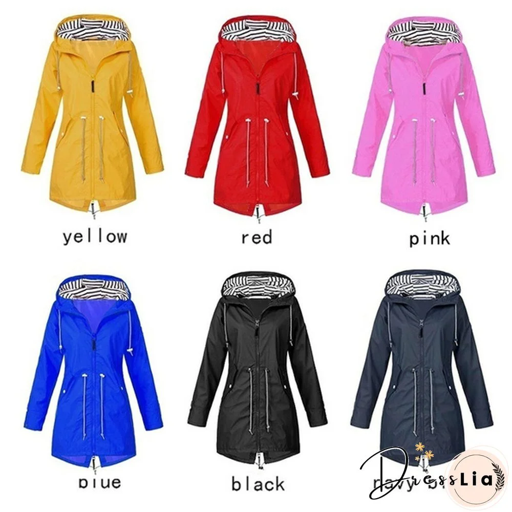 Women Fashion All Seasons Outdoor Waterproof Rain Jacket Casual Loose Plus Size Hooded Windproof Coat Climbing Windbreaker Jacket S-5XL
