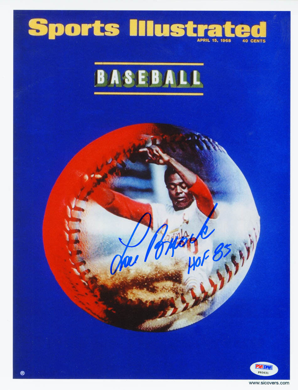 Lou Brock SIGNED Sports Illustrated Print +HOF STL Cardinals PSA/DNA AUTOGRAPHED