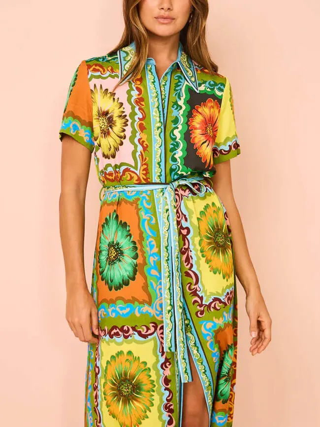 Special Sunflower Print Midi Dress