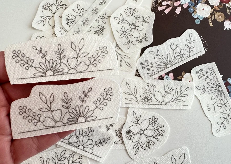 20 PCS】Water Soluble Flower Embroidery Pattern，Peel and Stick Embroidery Kit