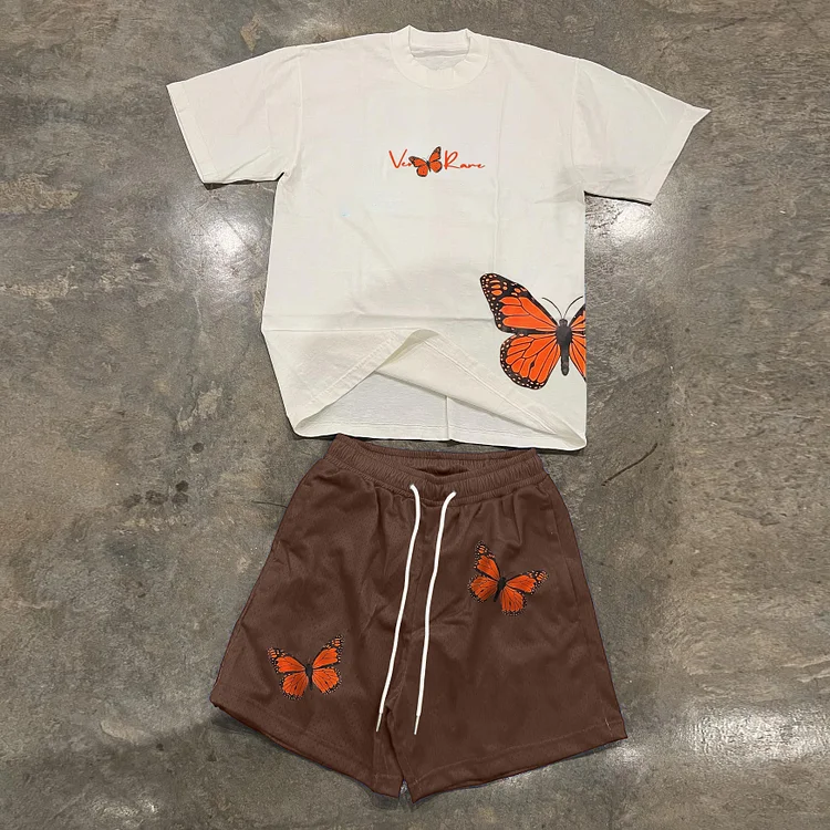 Casual Personalized Butterfly Letters Printed T-Shirt And Shorts Co-Ord