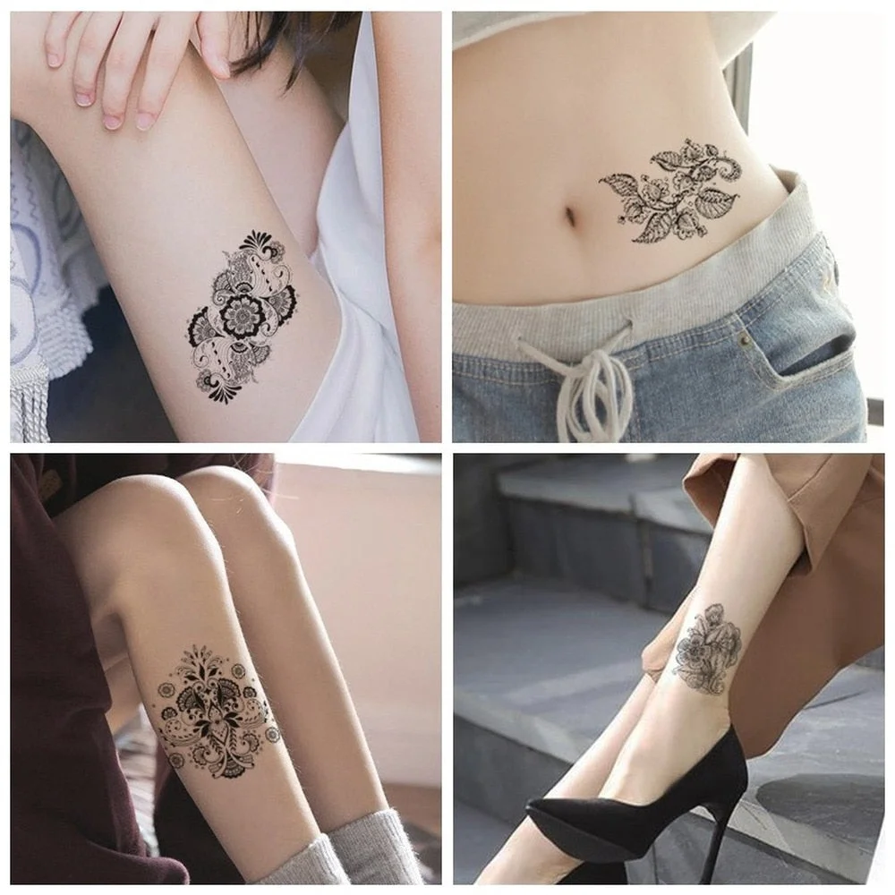 12Pcs/Lot Sketch Flower Temporary Tatoo Sticker Black and White Waterproof Flower Arm Tattoo Sticker Fake Tattoo for Woman Art