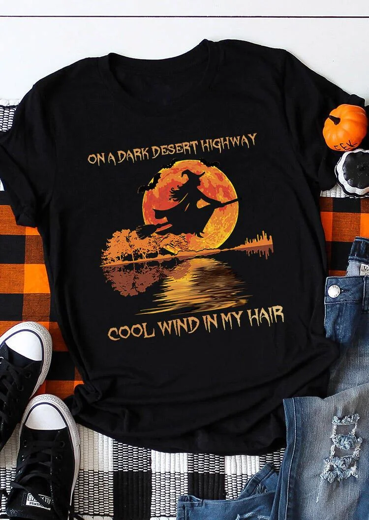 Halloween On A Dark Desert Highway Witch T-Shirt