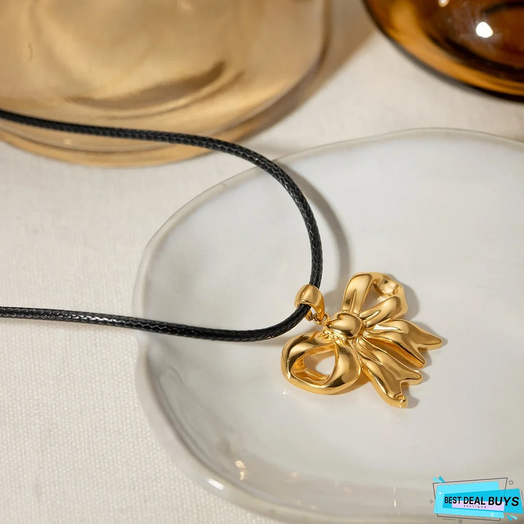 18K Gold-Plated Bow Pendant Necklace