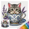 Stamped Cross Stitch Kit for Adults Cherry Blossom Flower Cup Cat 14CT 30x30cm tapestrymarket