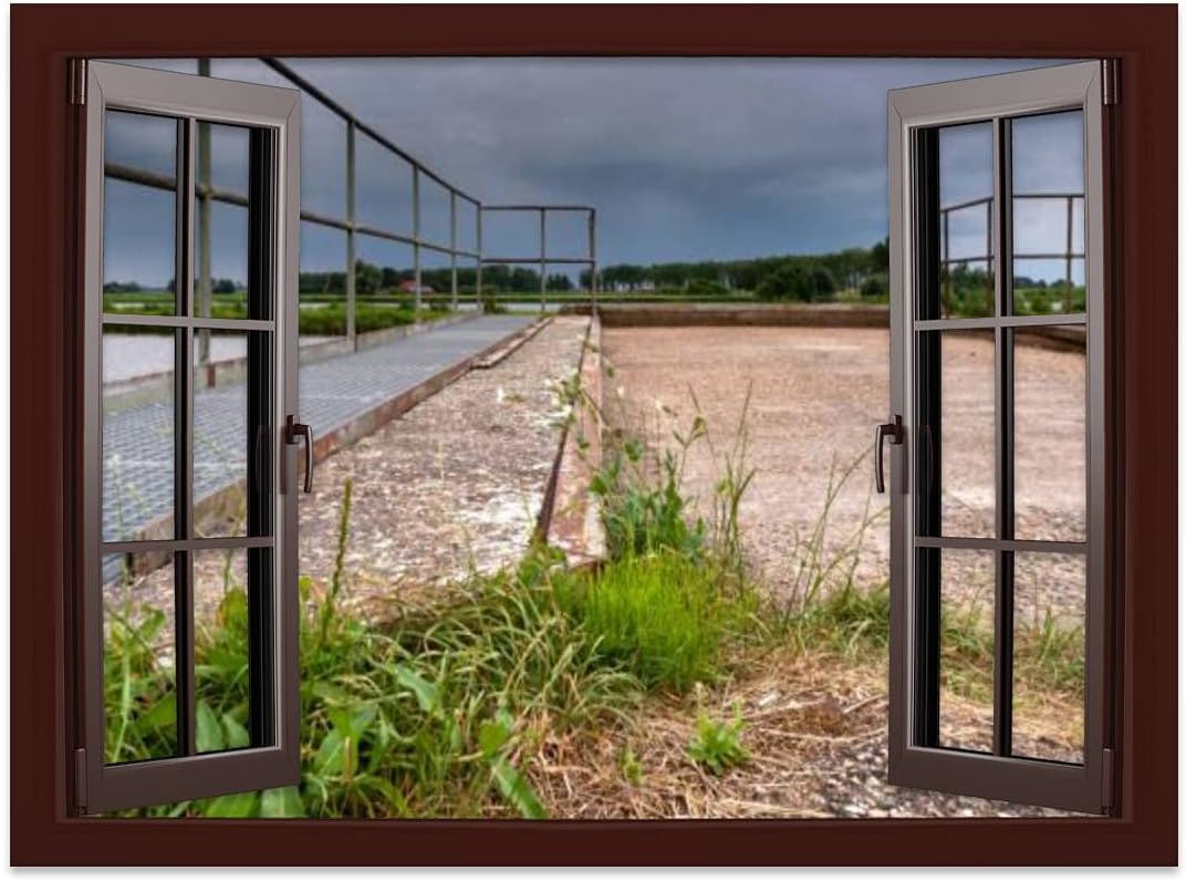 Concrete urbex architecture along the waterfront Window Frame Style Wall Art 3D Canvas Printed Window Frame Wall Art for Office, Living Room, Bedroom Home Decor COLOR 10