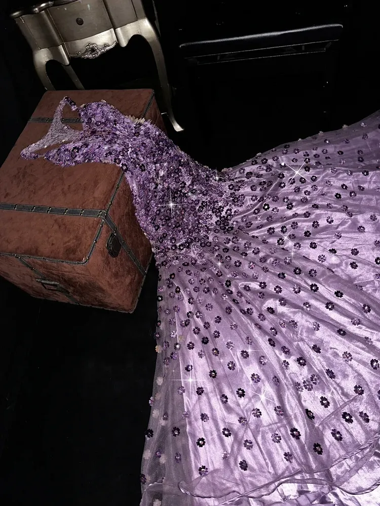 A Line Vintage Purple Long Prom Party Dresses Unique Evening Dress