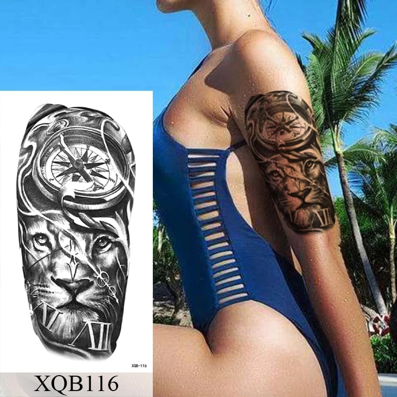 Snake Flower Rose Temporary Tattoo Sticker Flash Waterproof Tattoos Lace Fox Lion Body Art Arm Fake Sleeve Tattoo Women