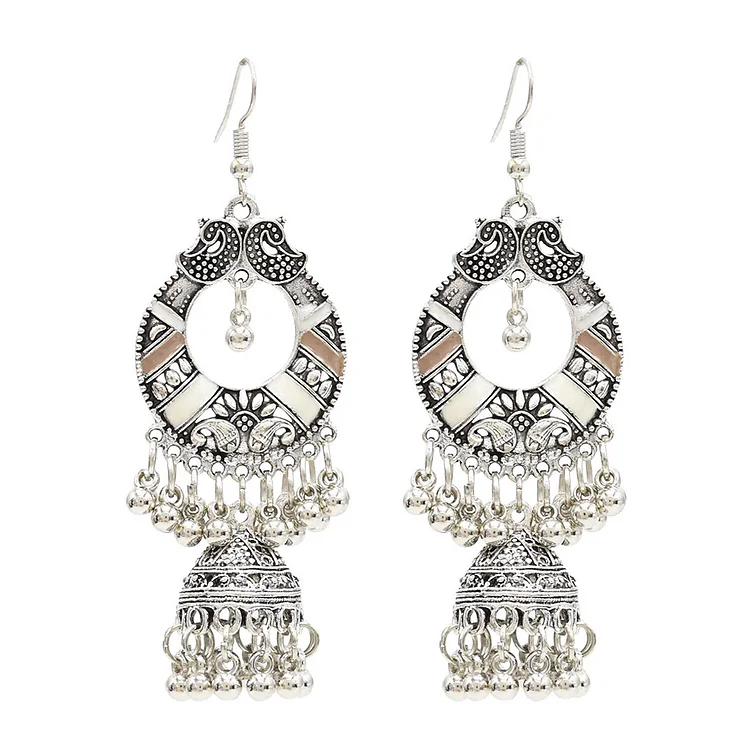 Retro ethnic court style classical hollow bell earrings