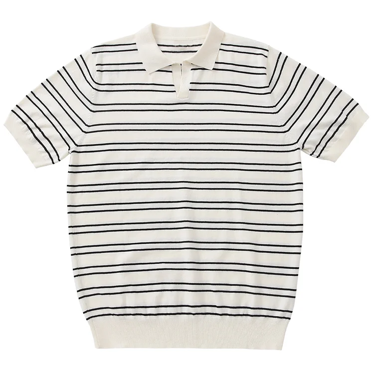 Off-White Striped Lapel Short-Sleeved Polo Shirt