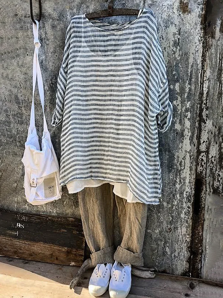 Women's Vintage Striped Linen Shirt