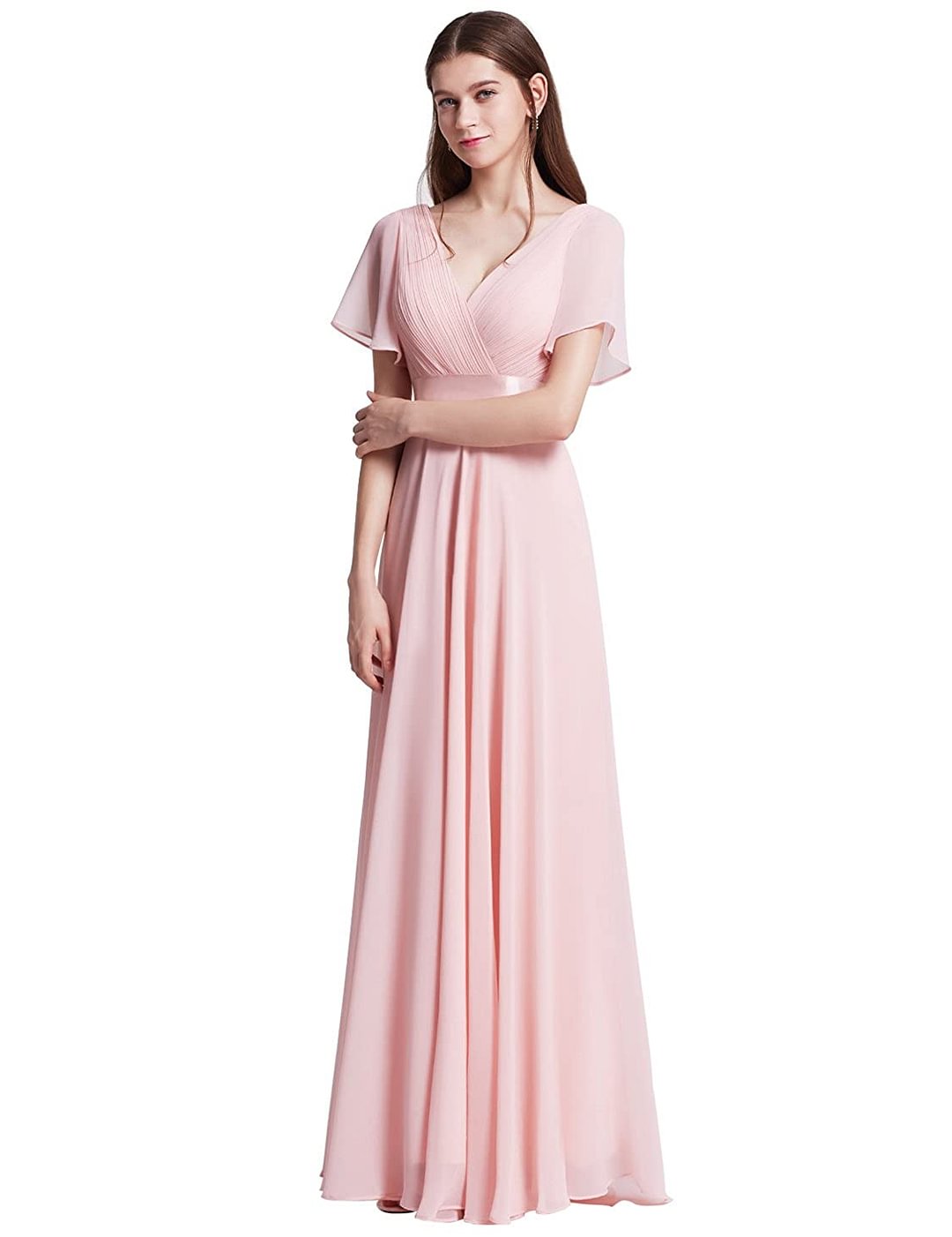 V-Neck Long Evening Dress Ever-Pretty Women's Short Sleeve Party Dress