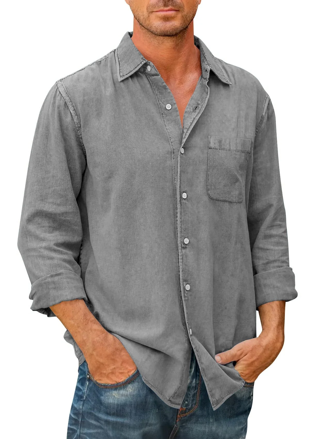 Men's Washable Fabric Basic Long Sleeve Shirt PLUSCLOTHESMAN