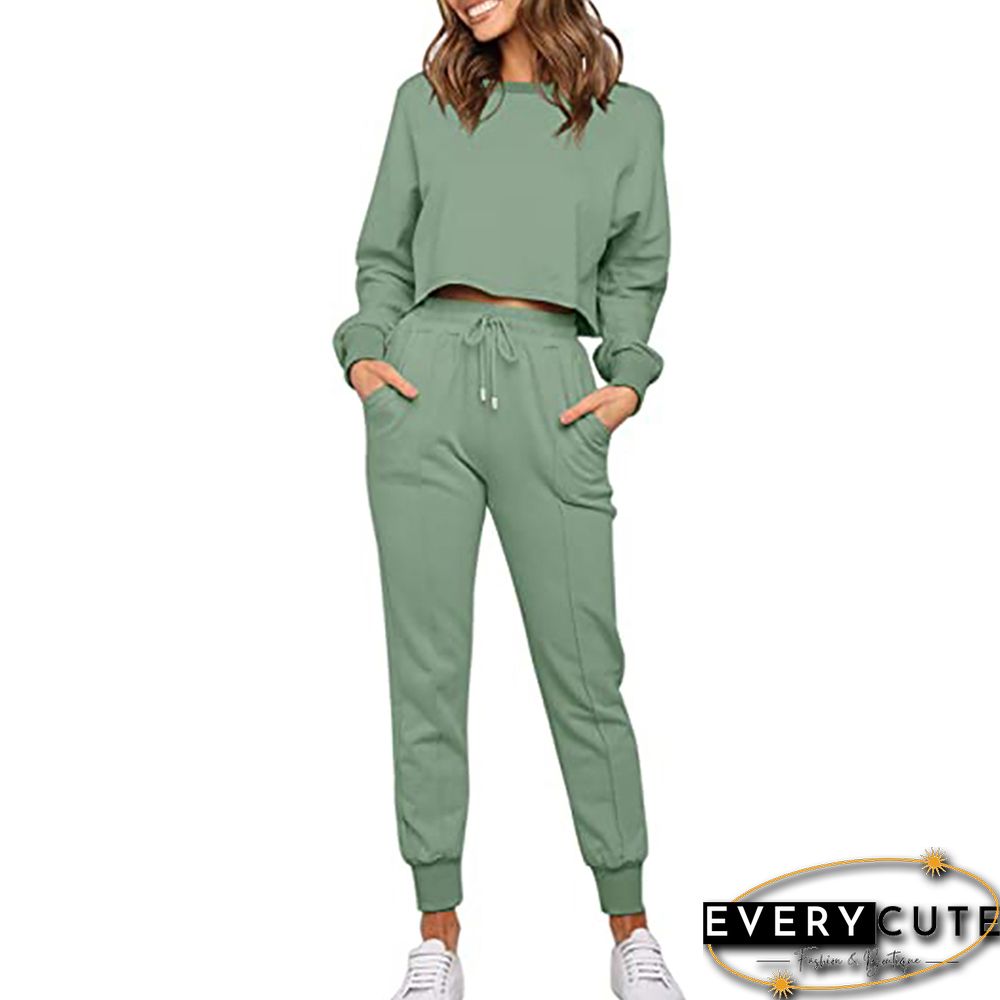 Pea Green Cotton Blend Long Sleeve and Pant 2pcs Set