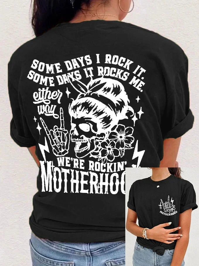 Women's Mother's Day We Are Rockin' Motherhood Printed T-shirt socialshop
