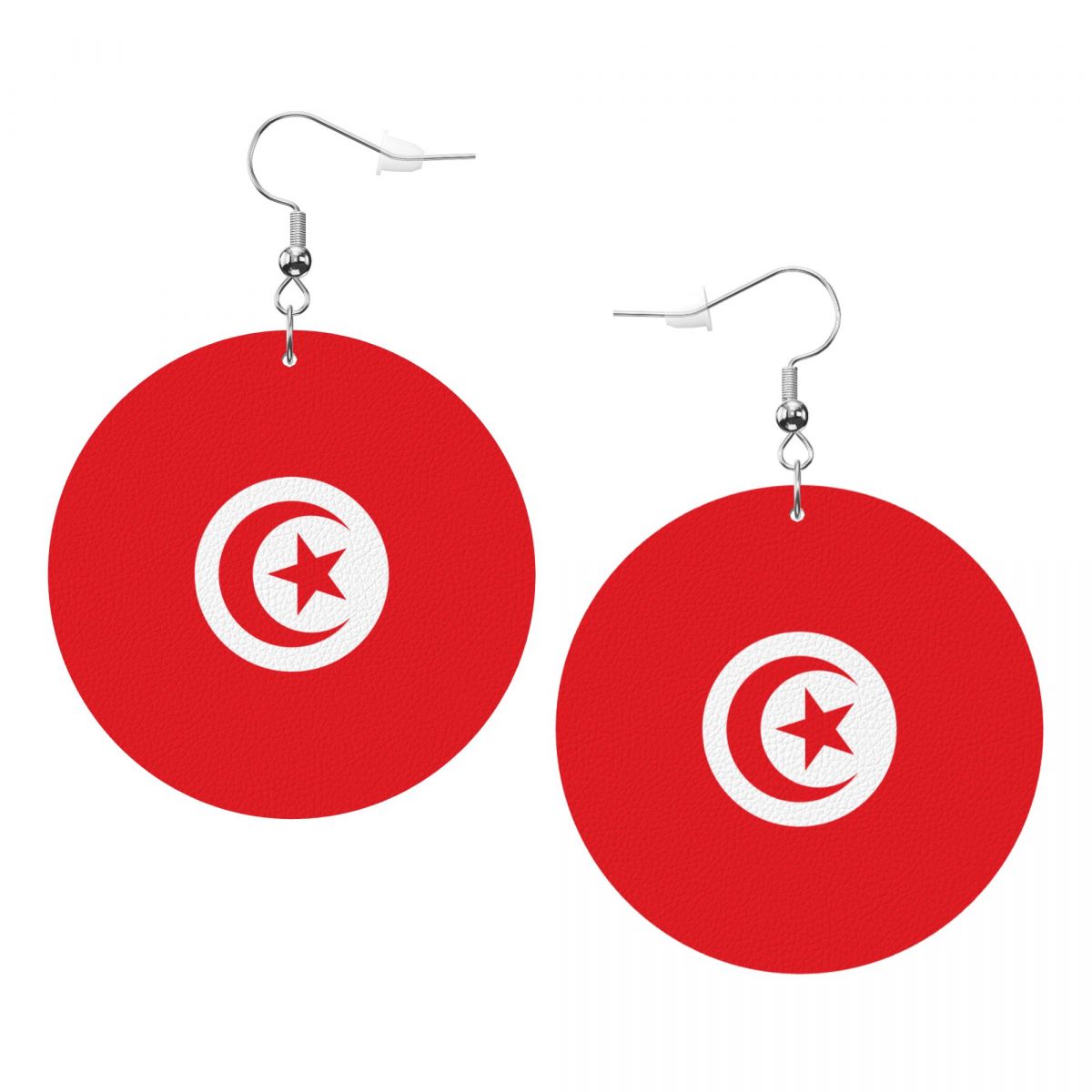 Tunisia Flag Leather Circle Dangle Earrings