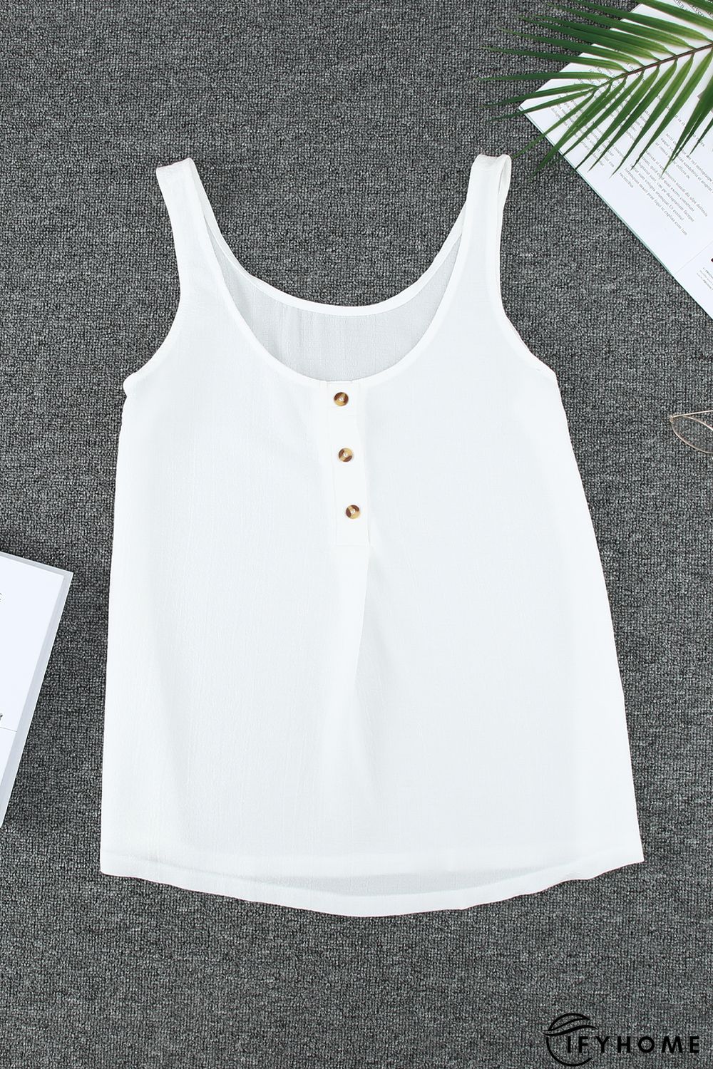 White Button Textured Tank Top | IFYHOME