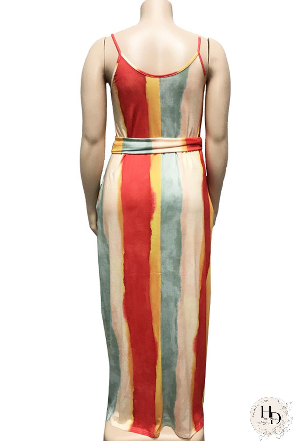 rose red Polyester Sexy O Neck Bandage Striped Print