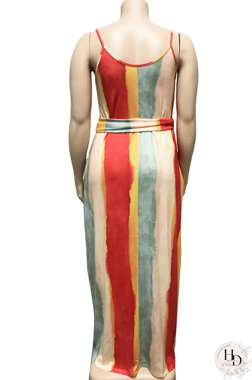 rose red Polyester Sexy O Neck Bandage Striped Print