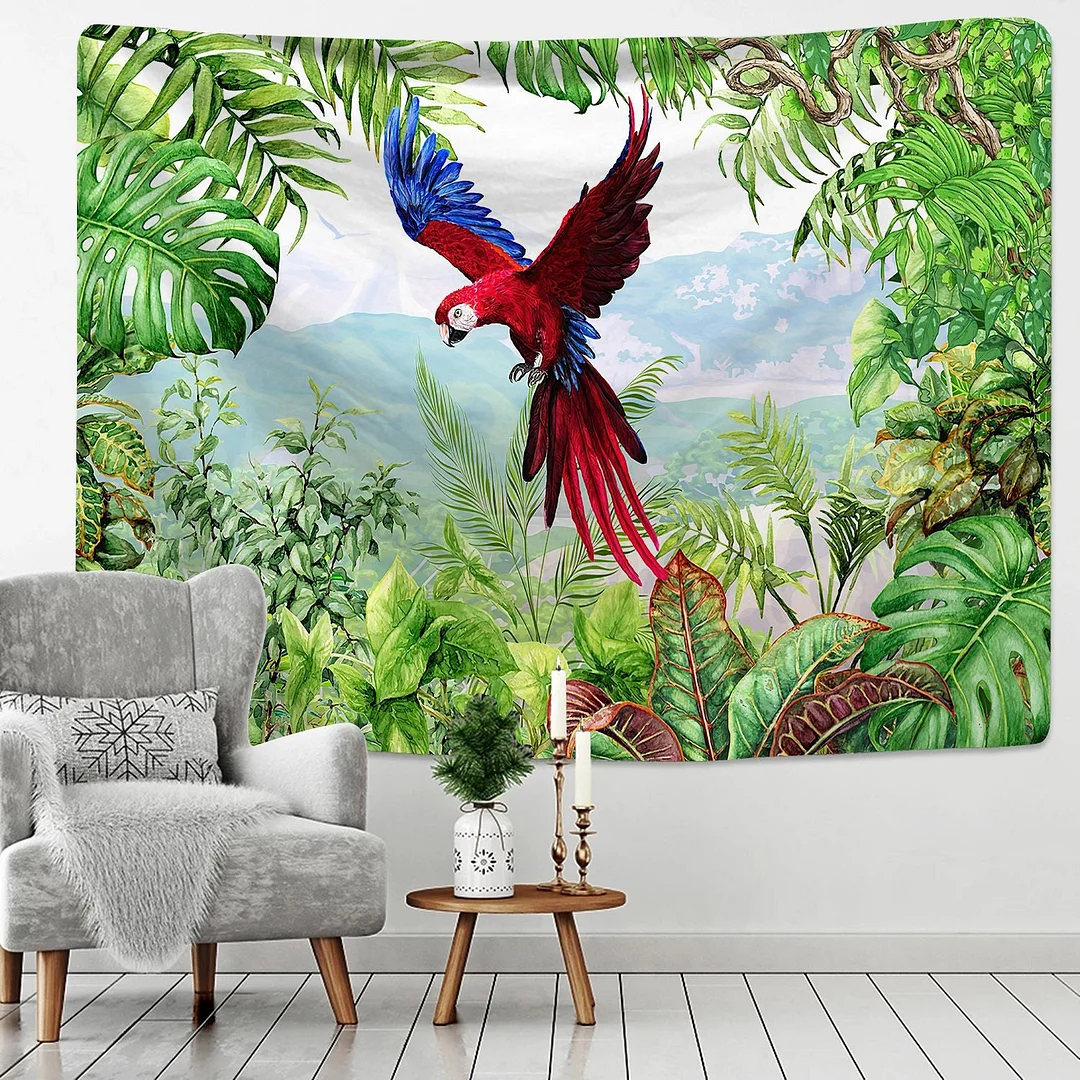 Tropical Rainforest Tapestry Wall Hanging Family Bedroom Decoration Polyester Fabric Bohemian Plant Art Printing Forest Tapestry
