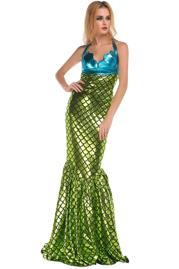 Womens Adult Sexy Halloween Mermaid Costume Green-elleschic