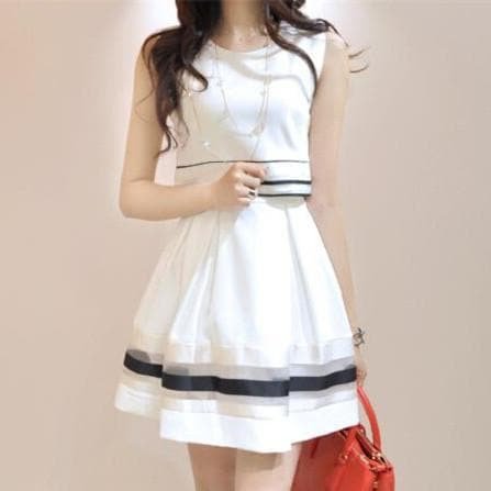 S/M/L/XL Elegant Stripe Chiffon Sleeveless Dress SP165434