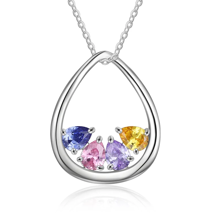Personalized Teardrop Necklace with 4 Birthstones Family Necklace