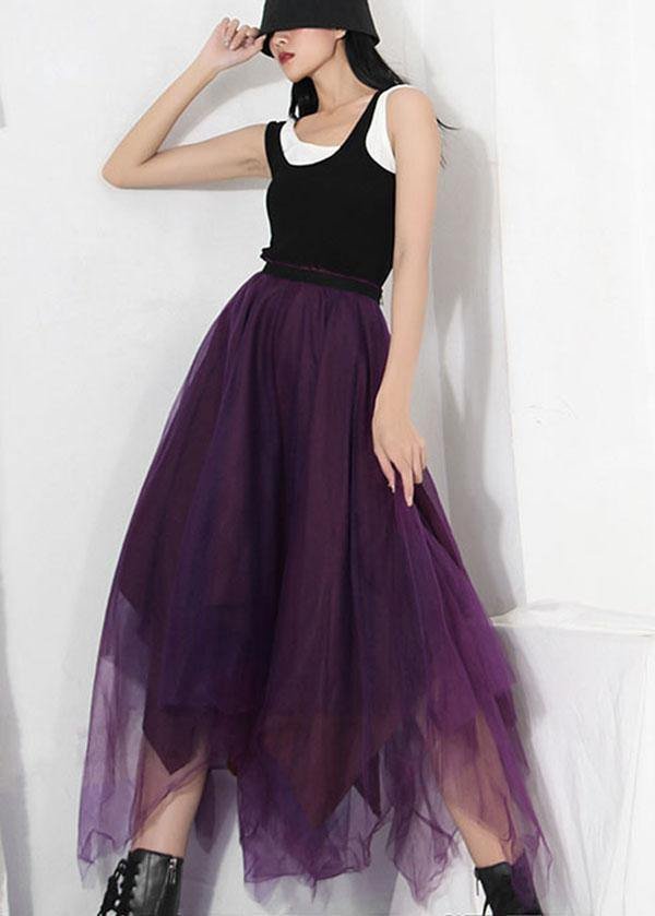 Fitted Purple Patchwork Summer Skirt Tulle Asymmetrical