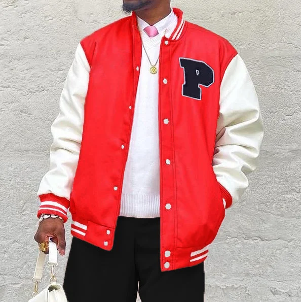 Casual Letter Print Patchwork Long Sleeve Baseball Jacket