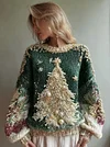 Women's Christmas Pattern 3D Decoration Round Neck Loose Sweatshirt