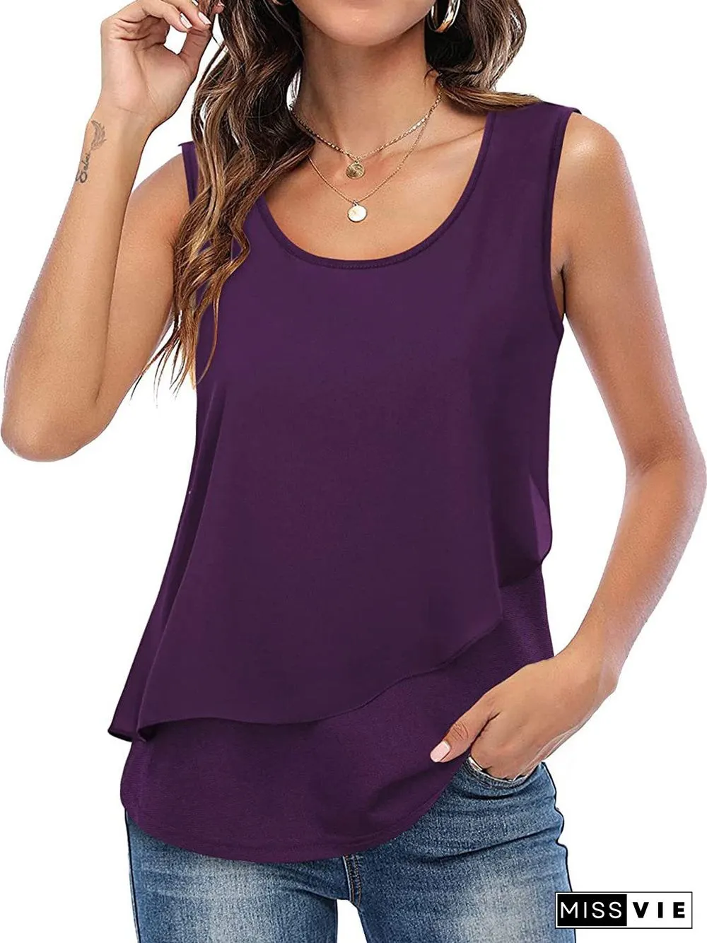 Women's Sleeveless Round Neck Flower Print Casual Top