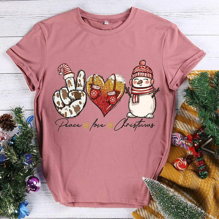 Christmas Love Peace Round Neck T-shirt-0018641