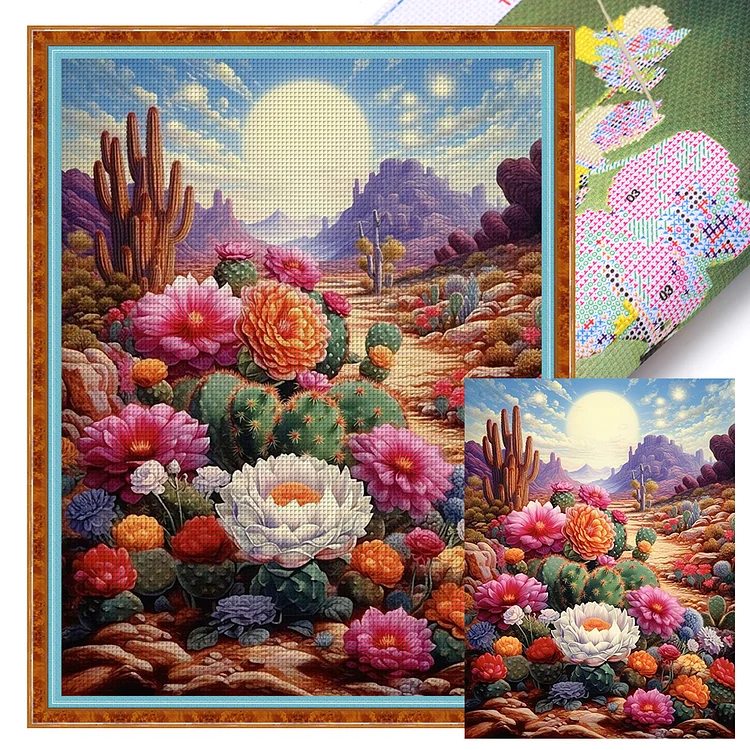 【Huacan Brand】Desert Cactus Flower 11CT Stamped Cross Stitch 45*60CM(28 Colors)