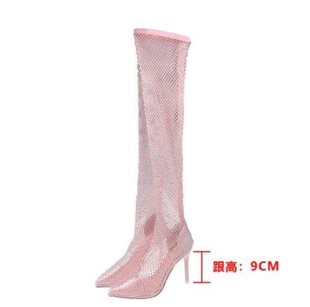 Full Rhinestone Mesh Summer Boots Women Thigh High Over The Knee Sandals Zapatos Transparentes De Mujer