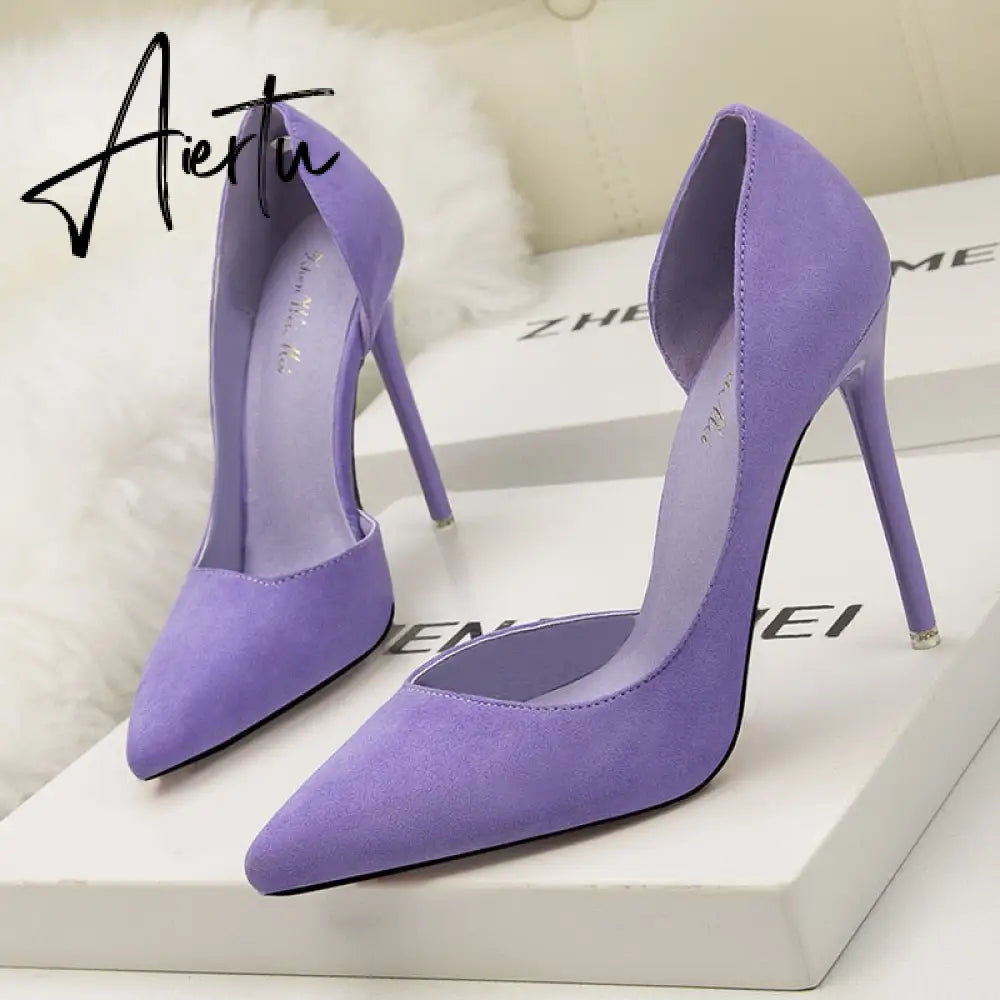 Women's Pumps Suede High Heels Female Pointed Toe Office Shoes Stiletto Women Pumps Shoes On Heels 10 cm Solid Party Shoes Lady Aiertu