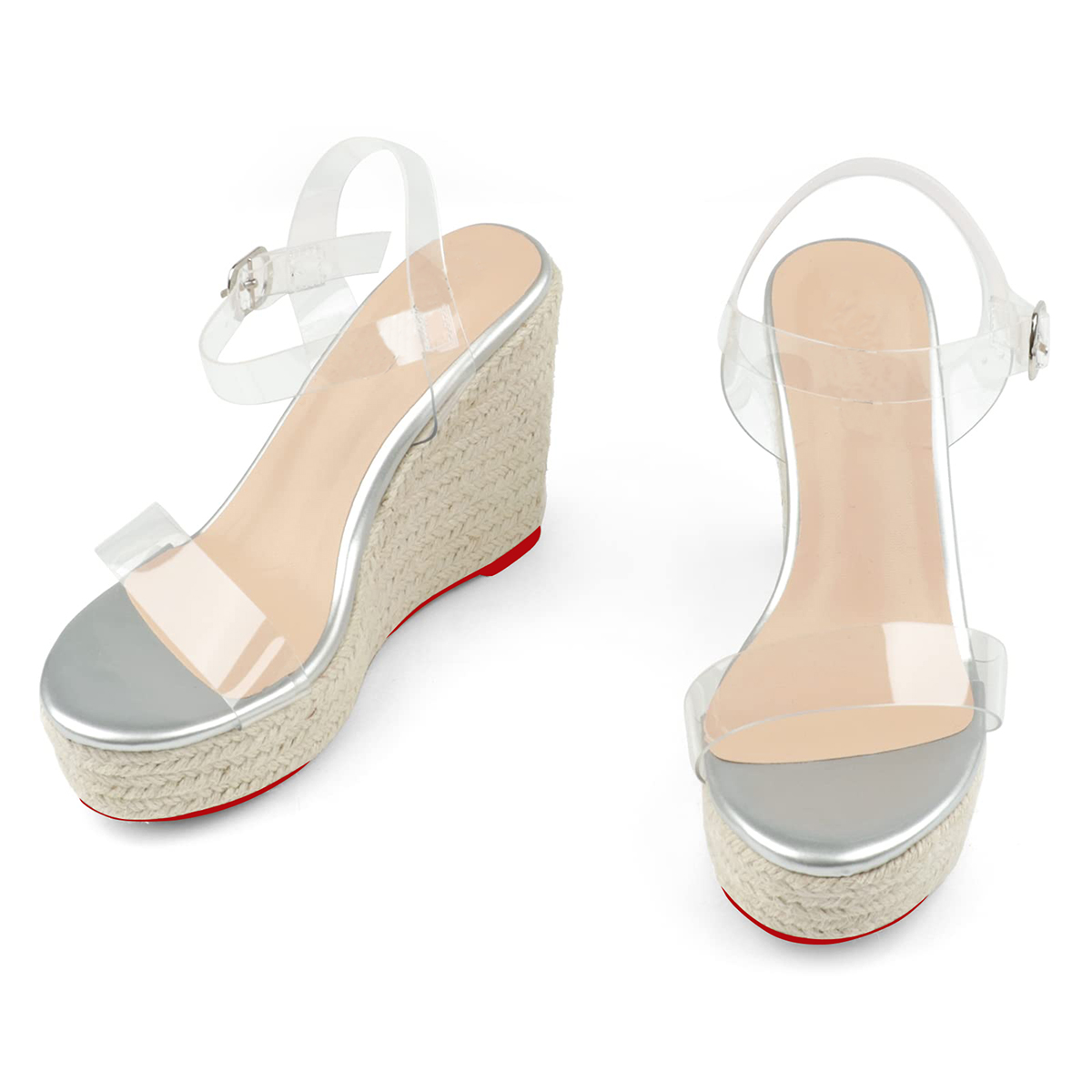 115mm/4.5" Women's Wedge Shoes Heeled Sandals High Platform Open Toe Ankle Strap Red Bottom Sandals-MERUMOTE