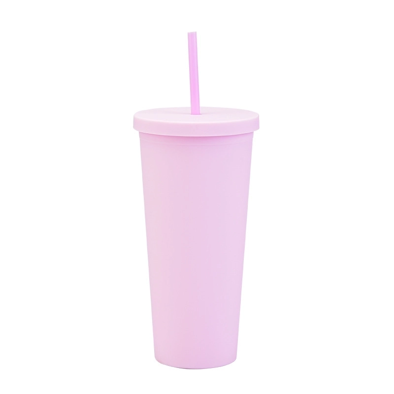 Double-layer Plastic Straw Cup With Lid 24oz Large-capacity Plastic Frosted Ready-to-hand Water Cup