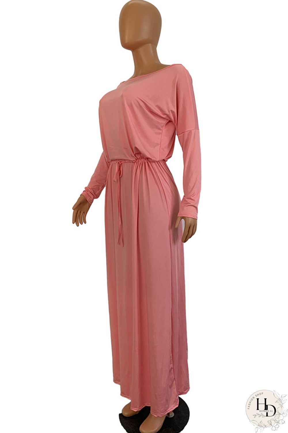 Blue Milk. Celebrities Off The Shoulder Long Sleeves One word collar Step Skirt Ankle-Length Solid