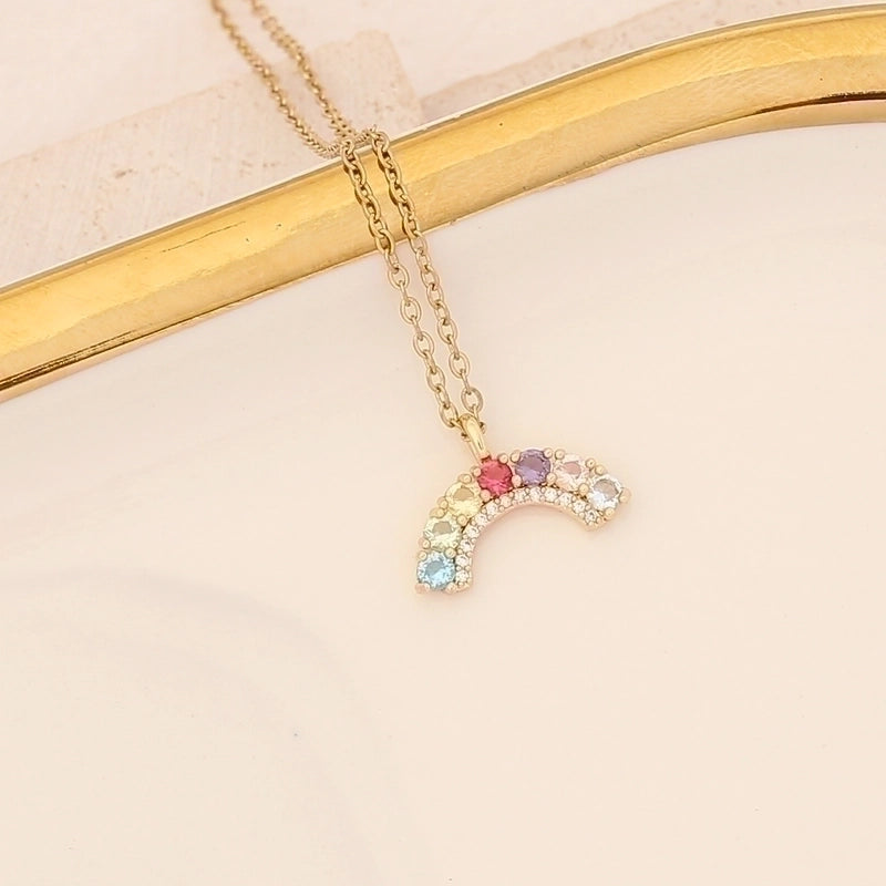Cute Rainbow Flower Stainless Steel Necklace Inlay Zircon Stainless Steel Necklaces 1 Piece